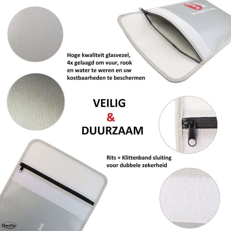 Vuurvaste Documententas - 20x13 Cm, Reflecterend, Hittebestendig Tot 5200°C, Waterdicht, Zwart